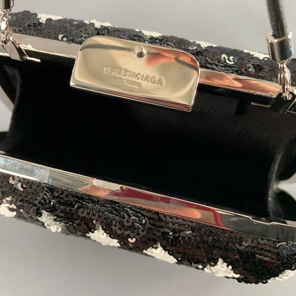 BALENCIAGA Black White Sequined Evening Handbag - Picture 6 of 6